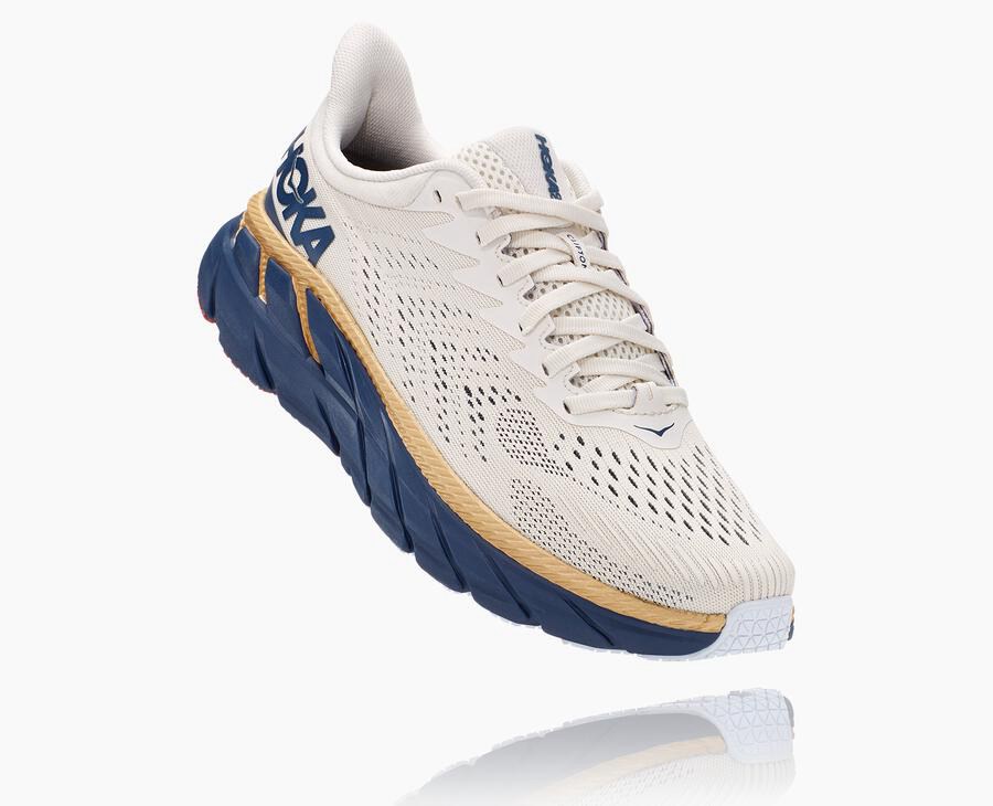 Hoka One One Koşu Ayakkabısı Kadın Beyaz/Mavi - Clifton 7 - TK1234590